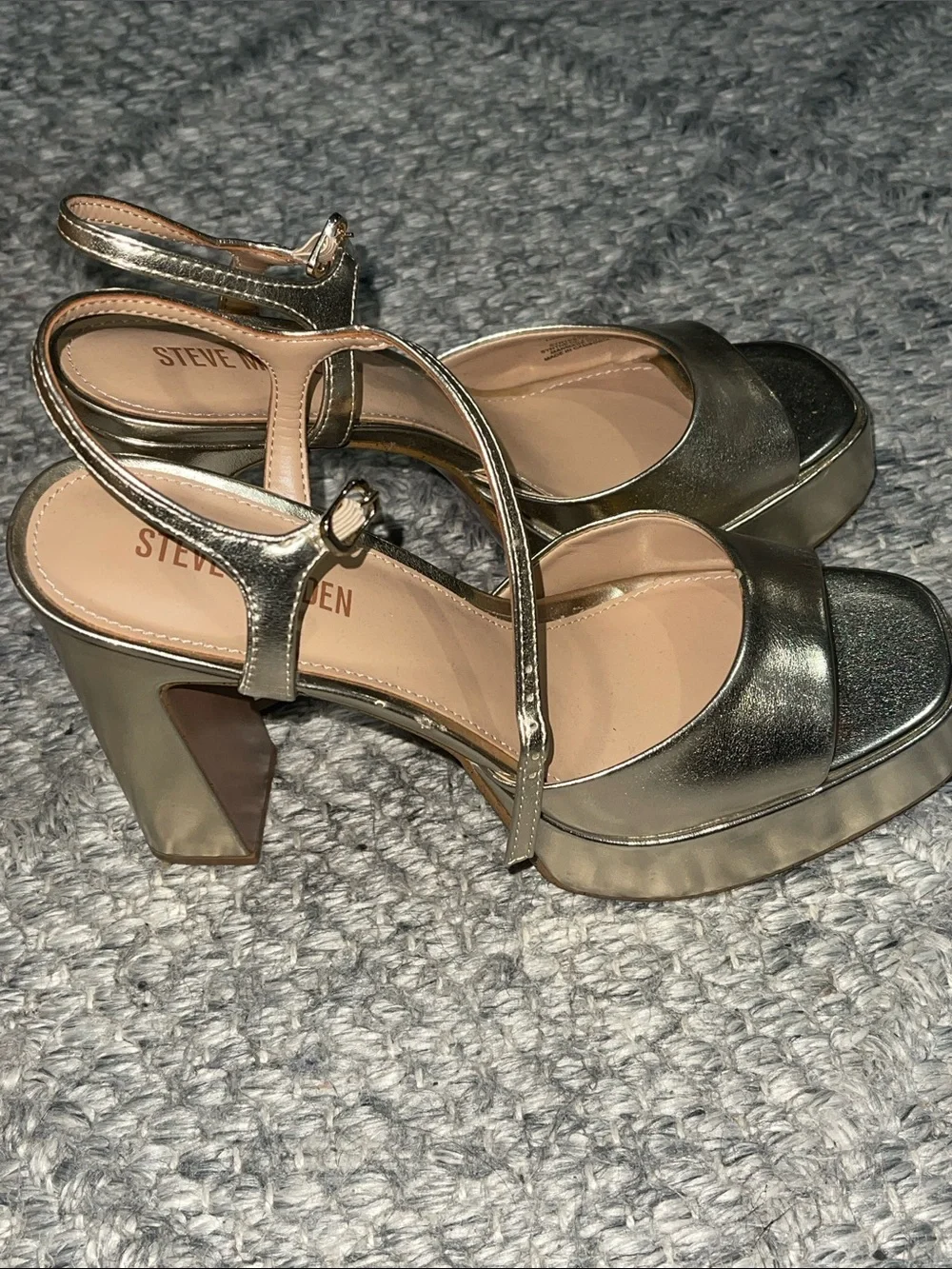 Steve Madden Metallic Gold Platform Ankle-Strap Heels